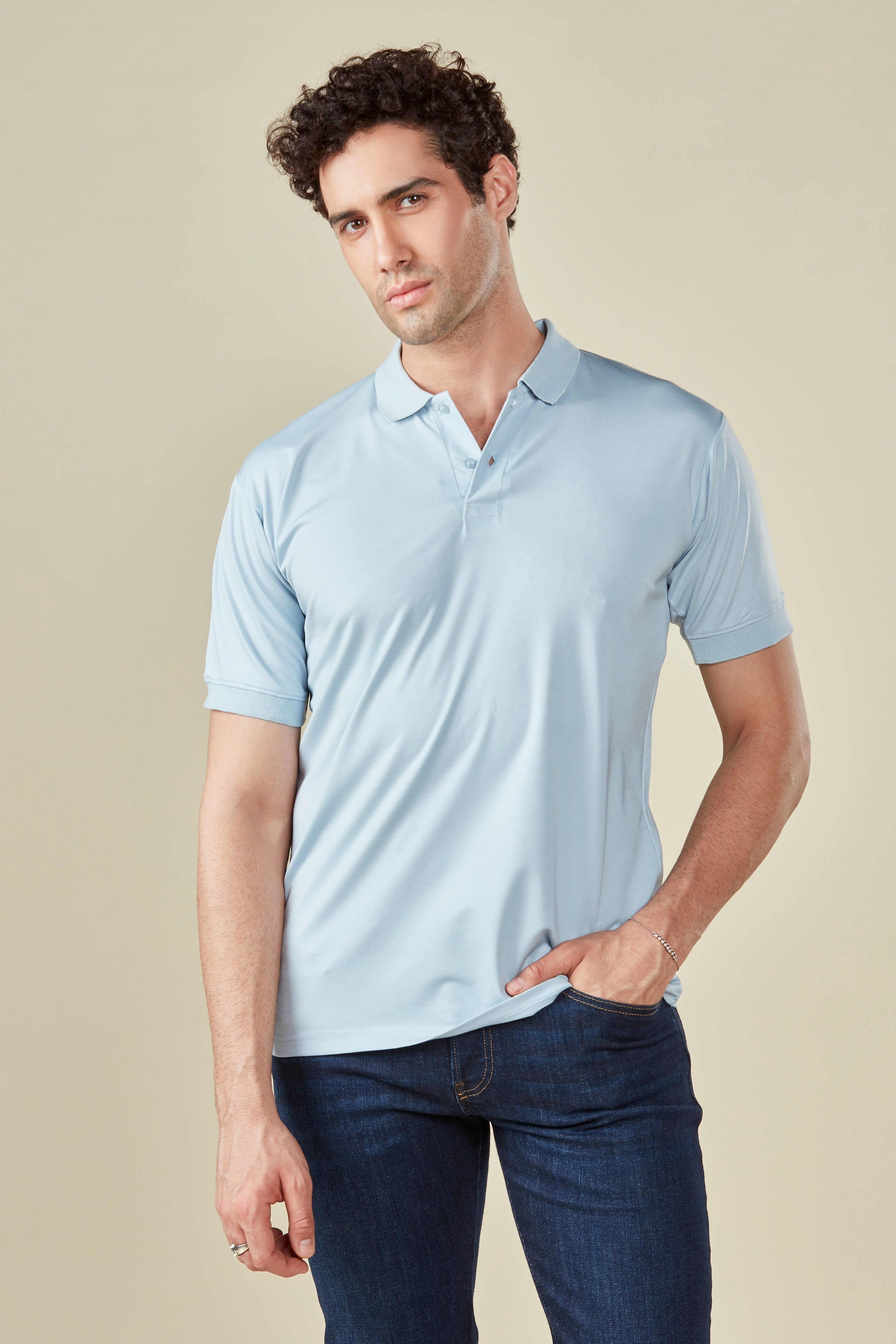 Tencel Stretch Polo in Baby Blue