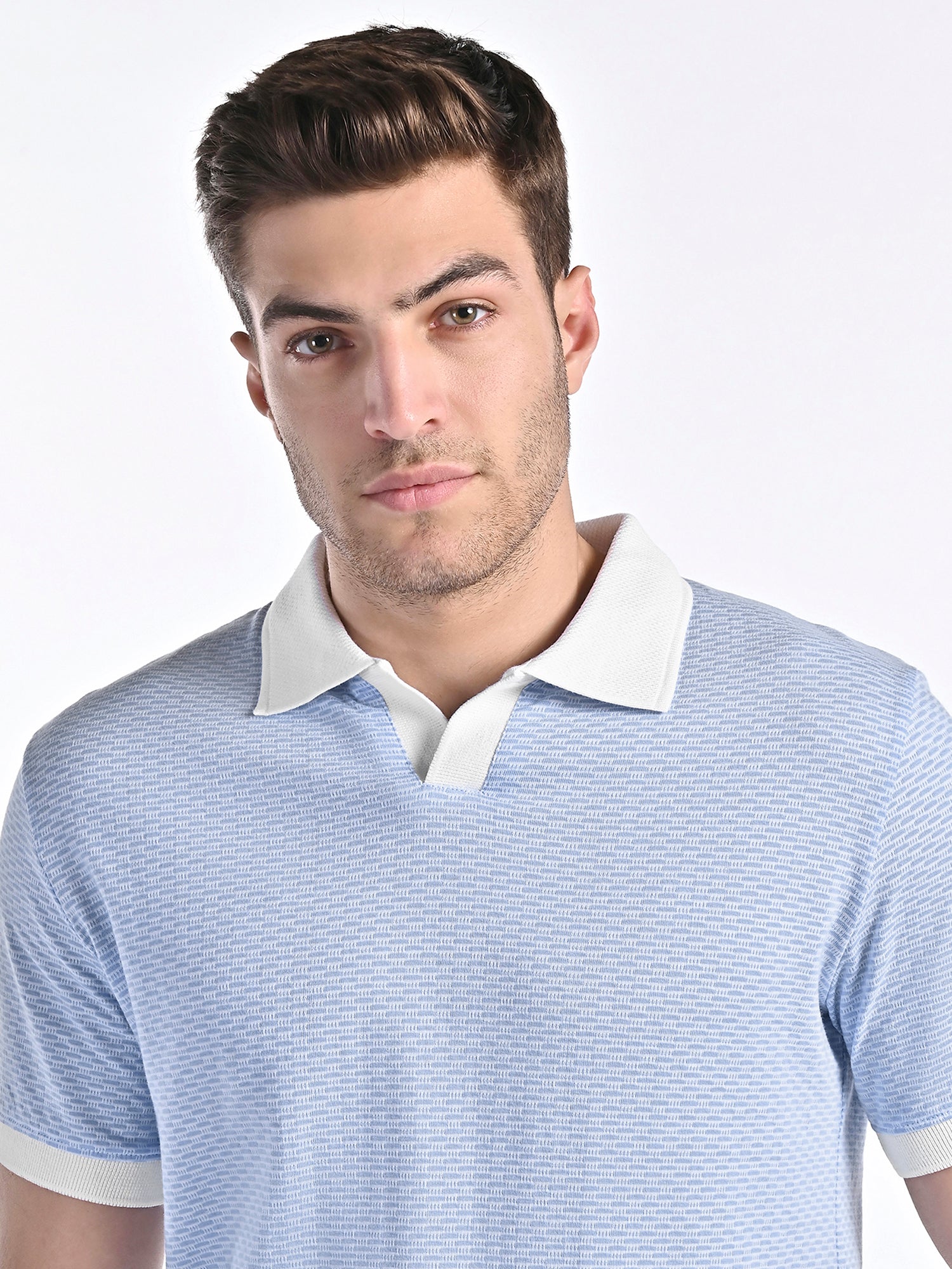 Mercerised Jacquard Polo in Mykonos Blue