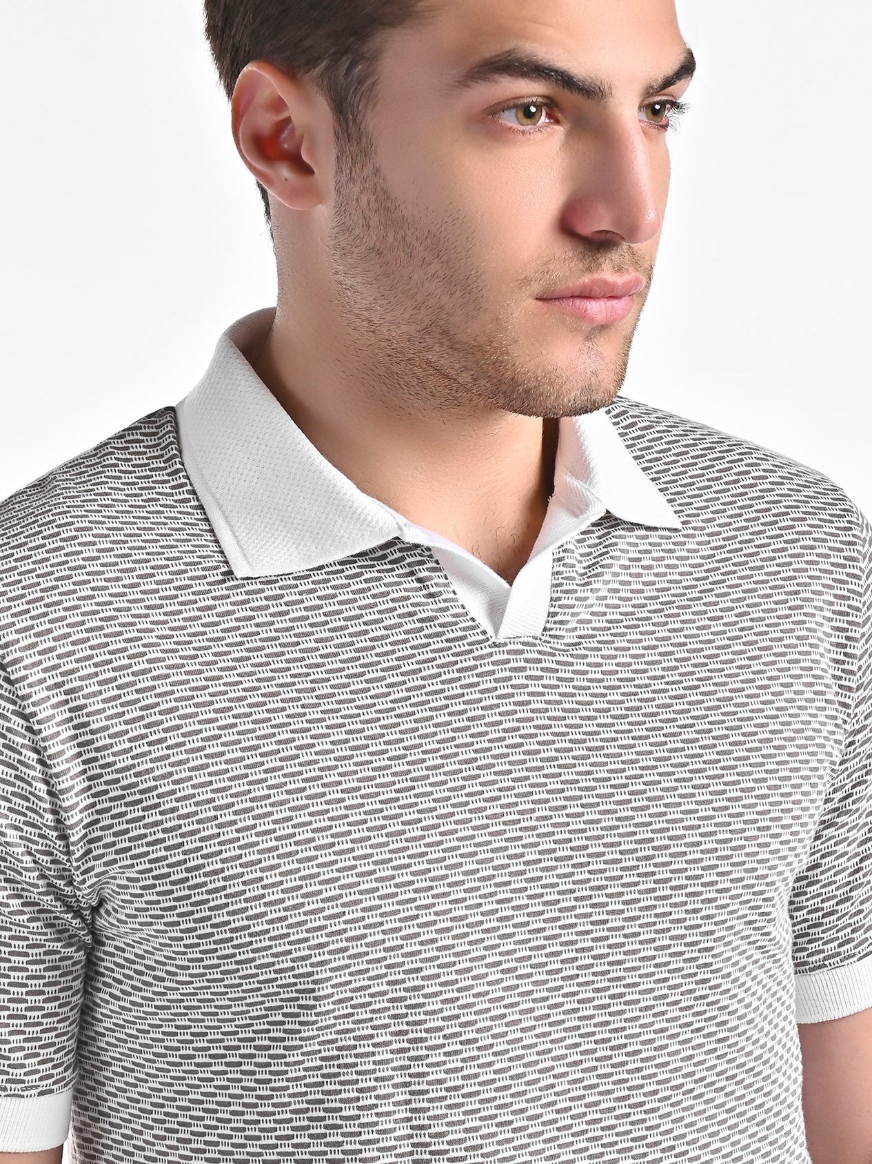 Mercerised Jacquard Polo in Ash Grey