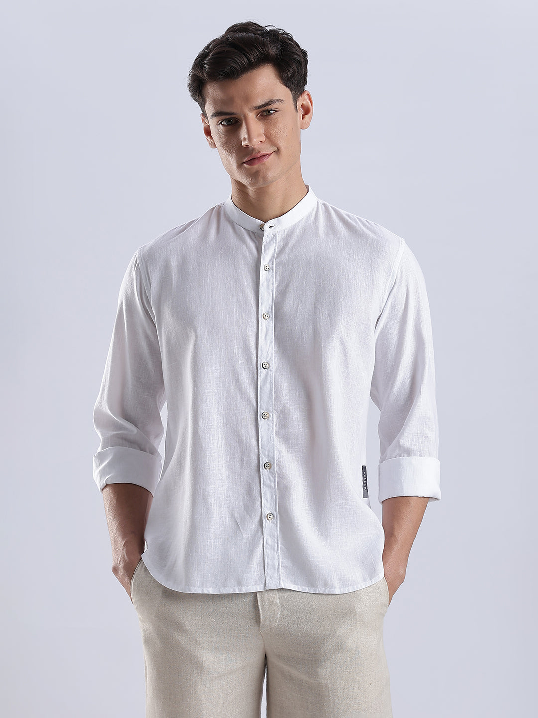 Kyoto Linen Mandarin Shirt in Yuki White