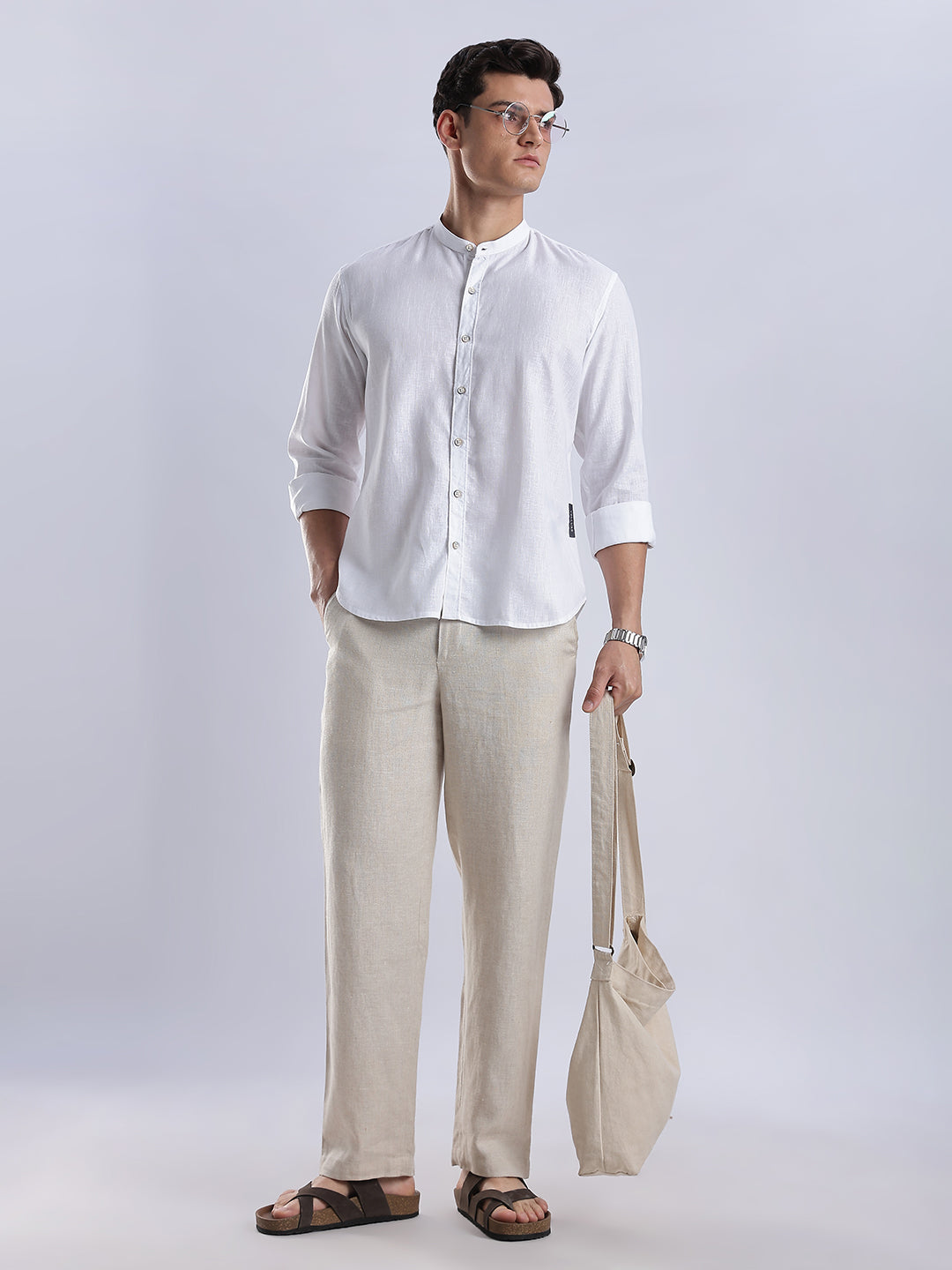 Kyoto Linen Mandarin Shirt in Yuki White