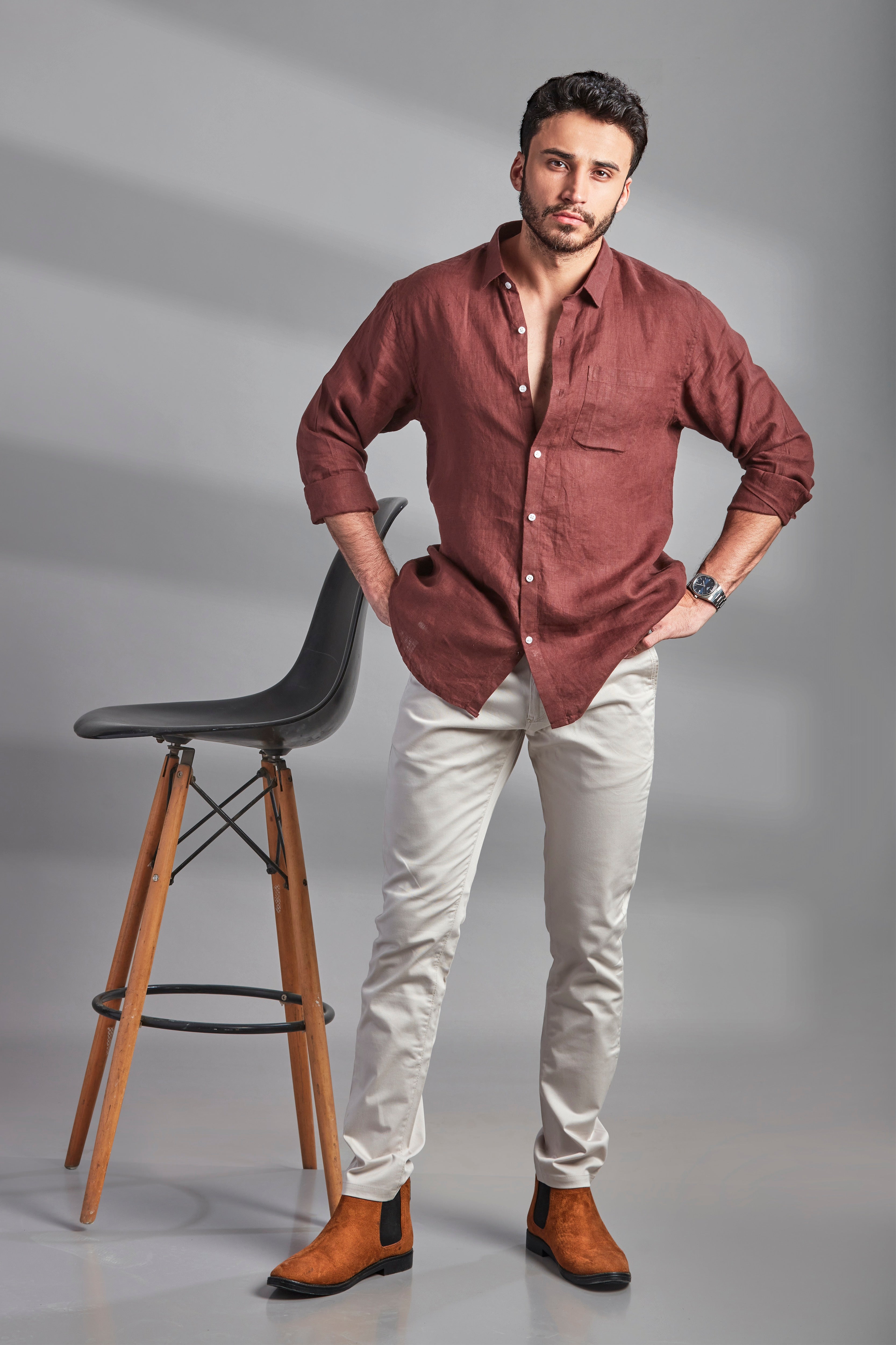 100% Linen Soft Touch Cinnamon Brown Shirt