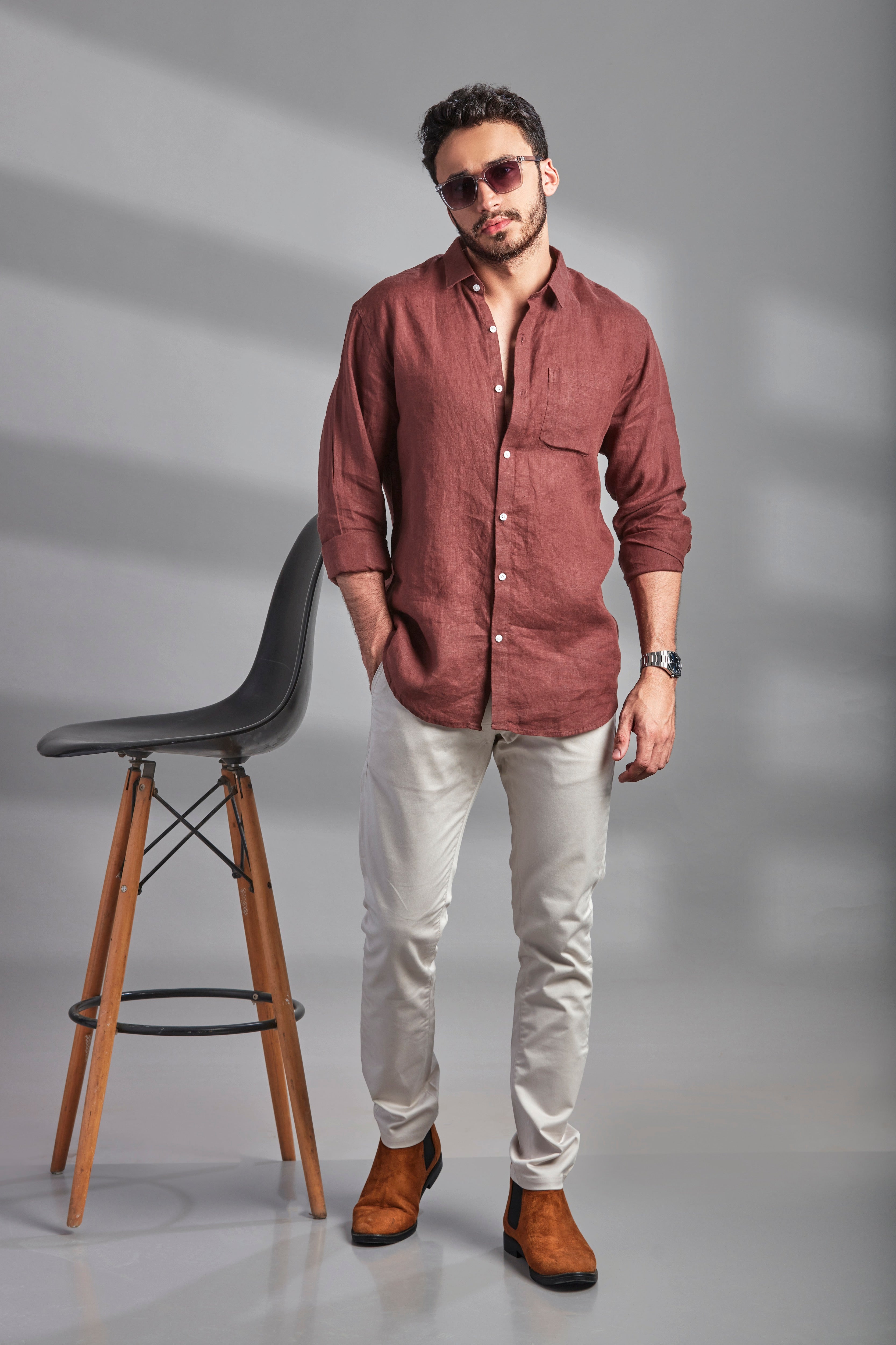 100% Linen Soft Touch Cinnamon Brown Shirt