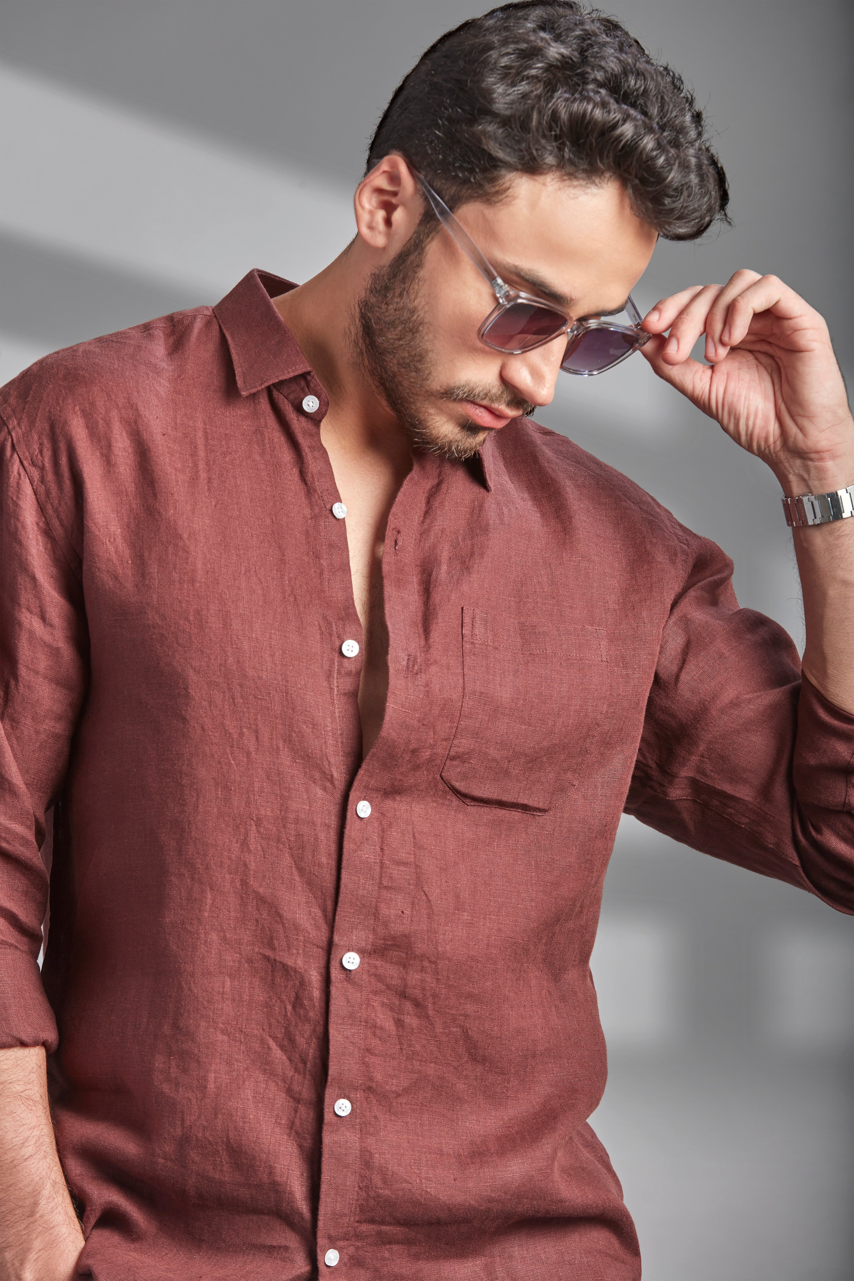 100% Linen Soft Touch Cinnamon Brown Shirt