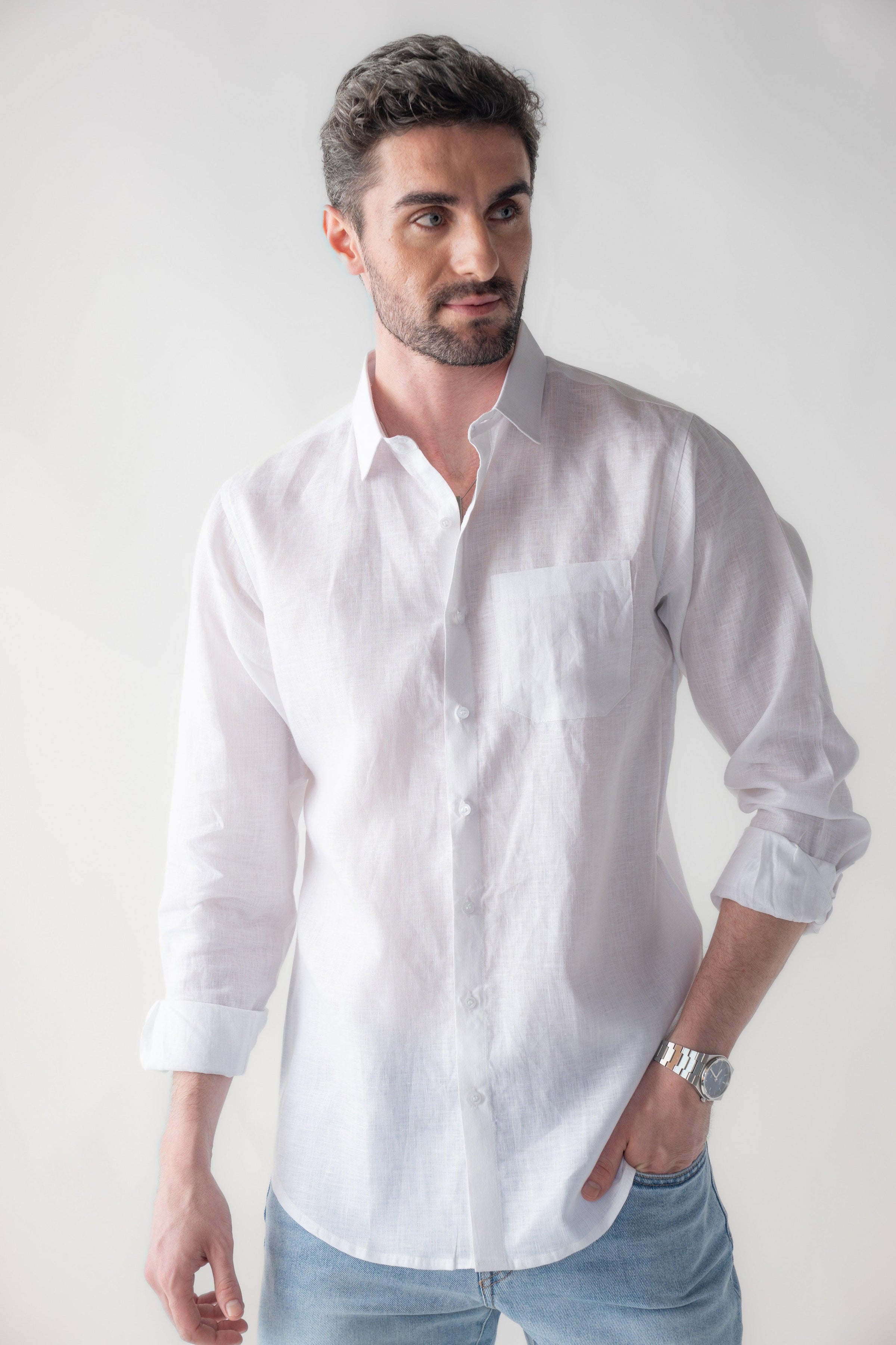 Santorini White Linen shirt
