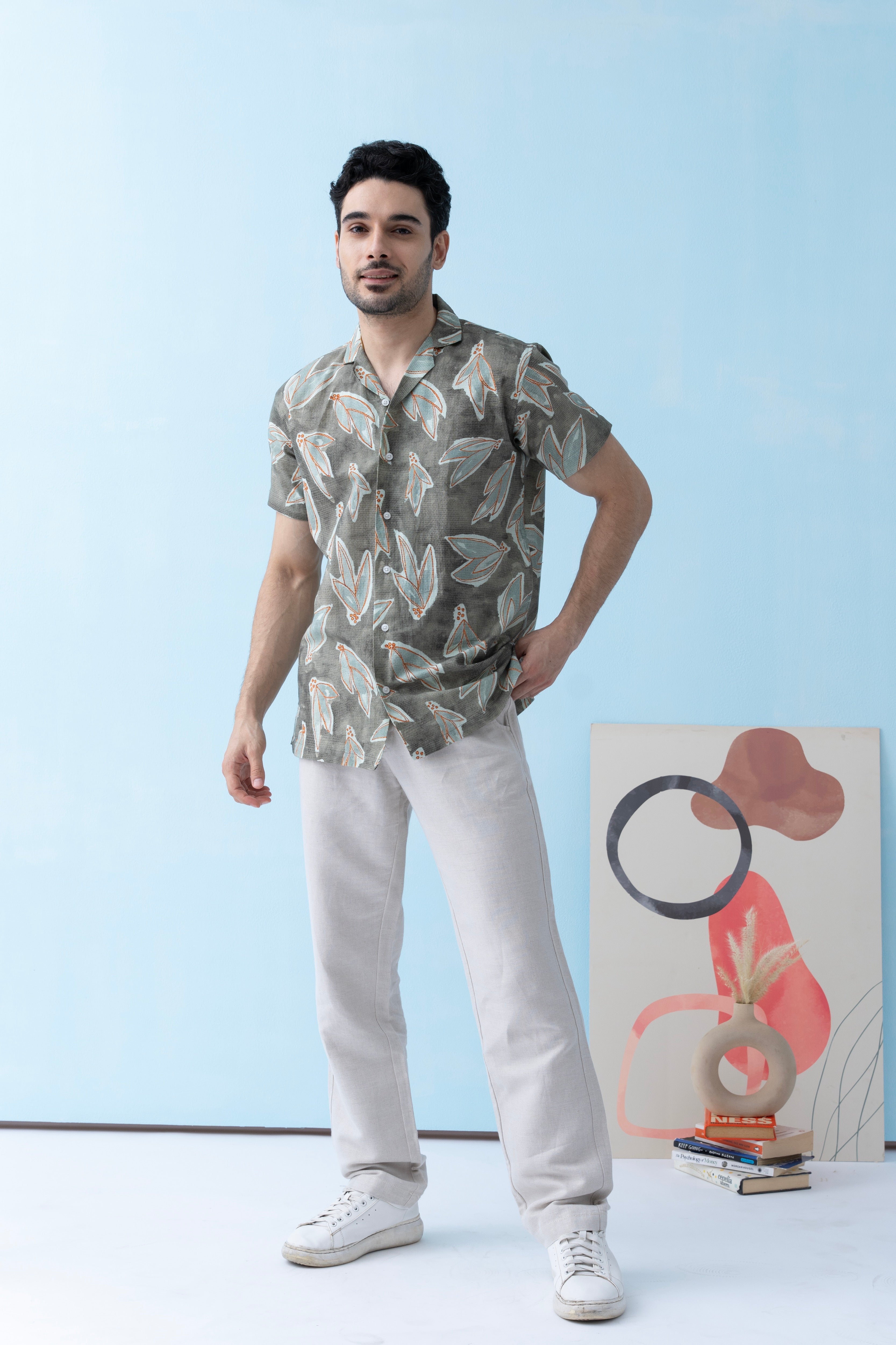 Coastline Hemp Cuban Shirt in Leafy Sage