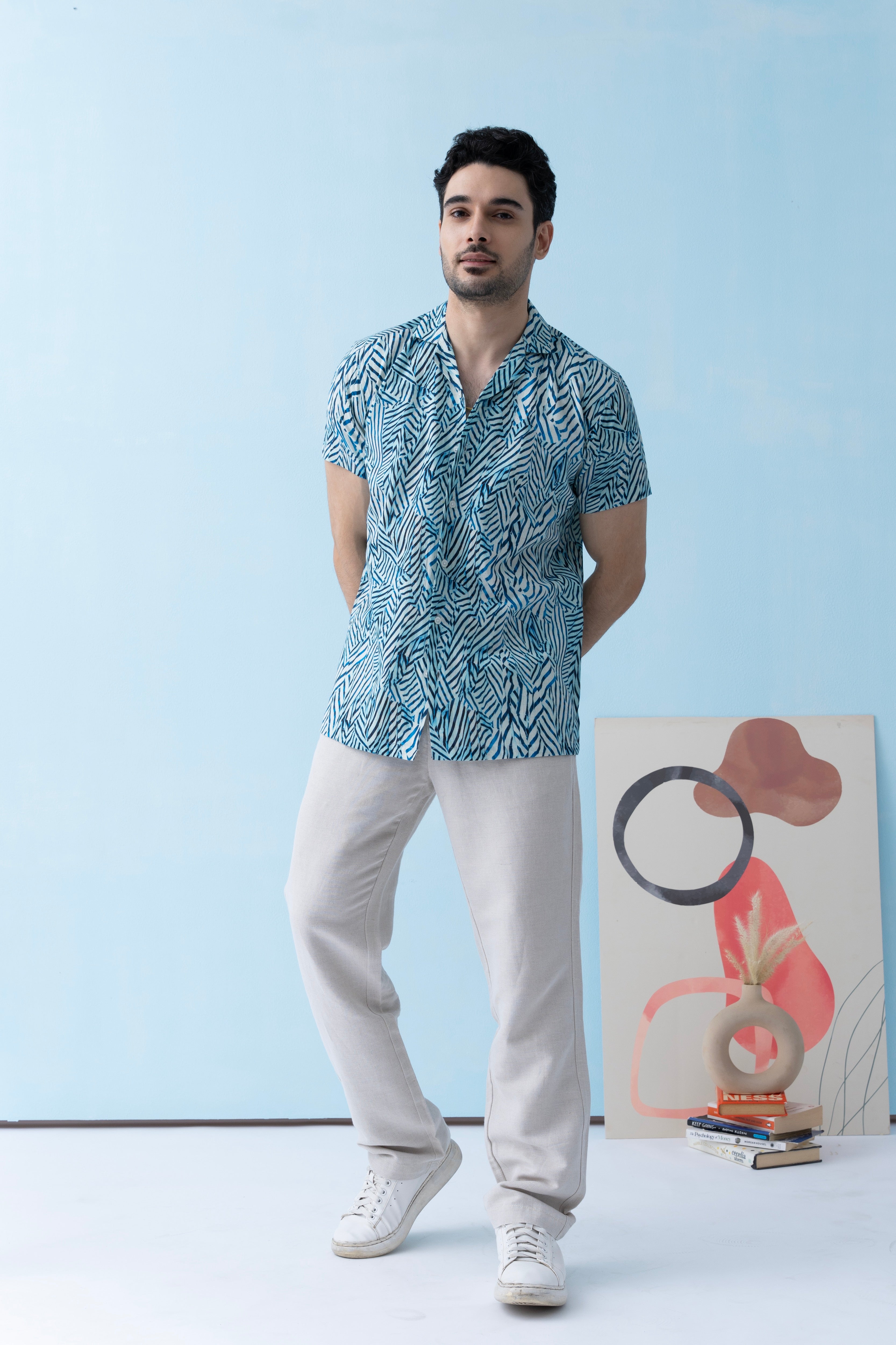 Coastline Hemp Cuban Shirt in Blue Wave