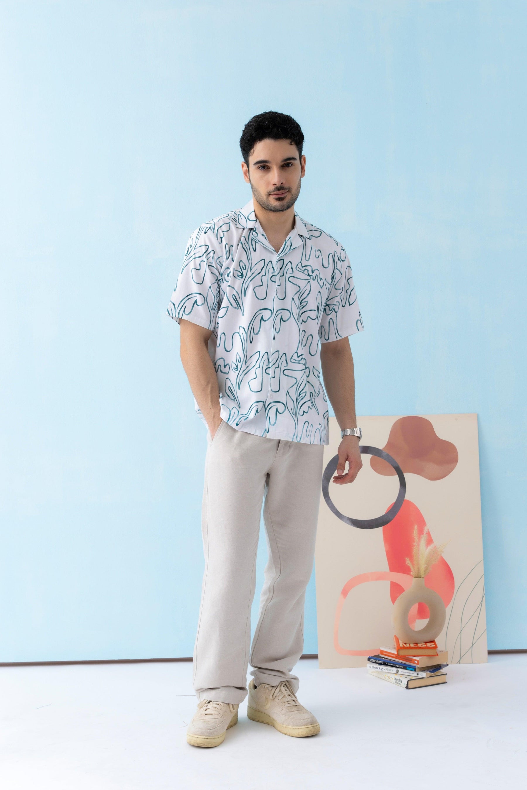 Men's Brown Cuban Collar Co-Ords Set