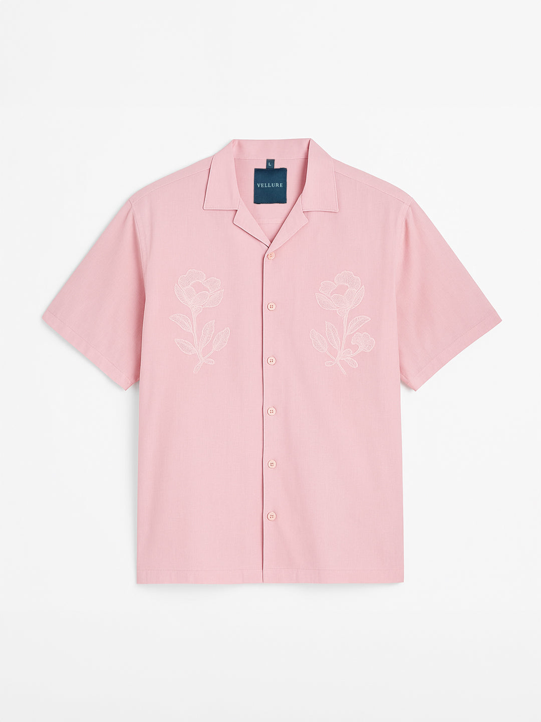 Botanic Bloom Box-Fit Embroidered Linen Shirt in Pearl Pink