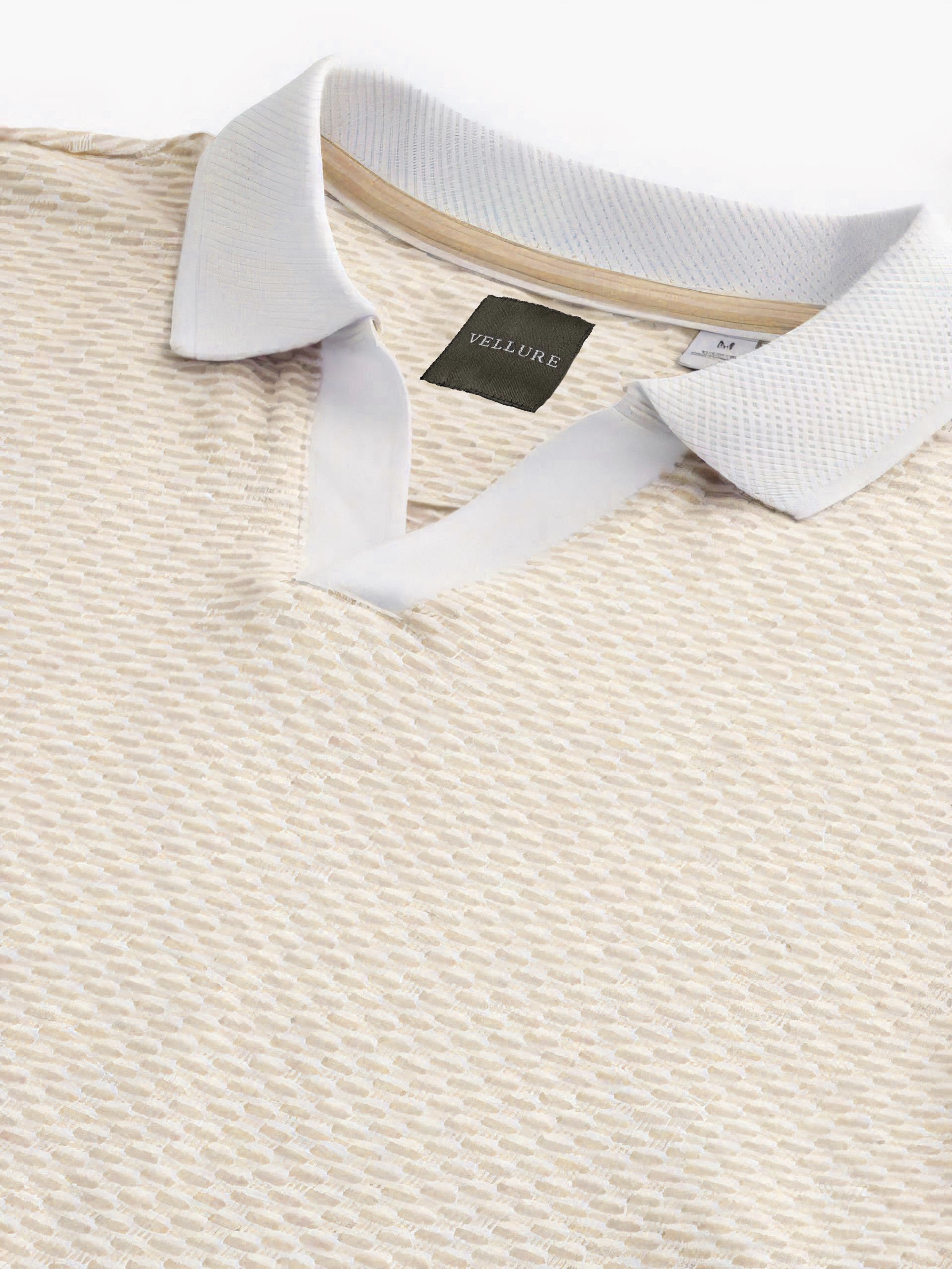 Mercerised Jacquard Polo in Biscotti Beige